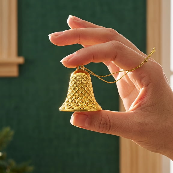 HONMEET 12Pcs Xmas Plastic Bell Hanging Decorations Golden for Christmas Tree and Seasonal Festive Use