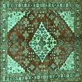 thumbnail image 1 of Ahgly Company Machine Washable Indoor Square Medallion Turquoise Blue Traditional Area Rugs, 7' Square, 1 of 4