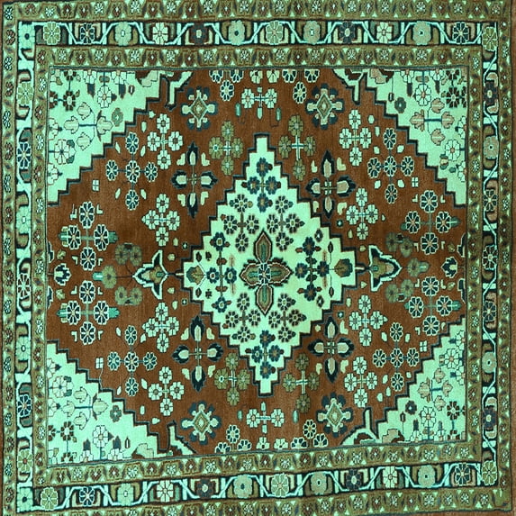 Ahgly Company Machine Washable Indoor Square Medallion Turquoise Blue Traditional Area Rugs, 7' Square