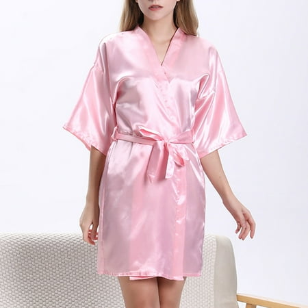 

〖Yilirongyumm〗 Pink XXL Cardigan For Women Nightgown Solid Bandage Cardigan Bathrobe Color Nightgown Nightgown Satin Home Women s Women s Sleepwear
