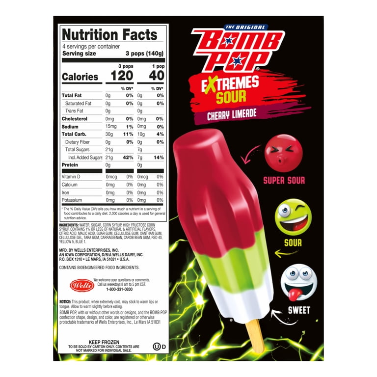 Bomb Pop Extremes Ice Pops Frozen Dessert, Super Sour Cherry