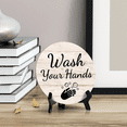 thumbnail image 3 of Round Wash Your Hands, Light Wood Color Bathroom Table Sign with Acrylic Easel (5 x 5"), 3 of 3
