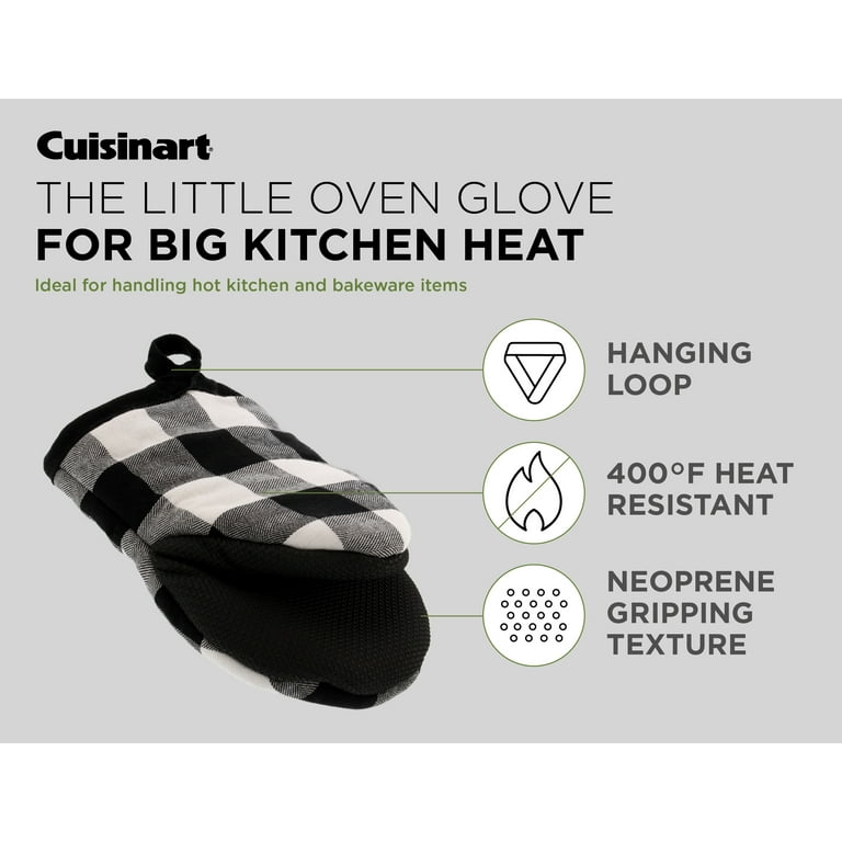 Cuisinart Neoprene Mini Oven Mitts, 2pk - Heat Resistant Oven Gloves  Protect Hands, Non-Slip Grip - Buffalo Check, Titanium Grey 