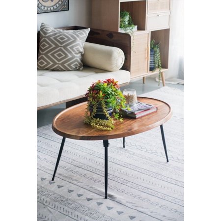 Oval Living Room Coffee Table with 80% Acacia Wood & 20% Iron, Space-Saving & Easy-Clean.