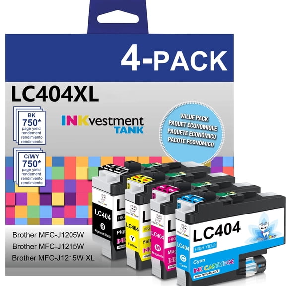 LC-404 LC404 Ink Cartridges Compatible for Brother LC 404 Ink for MFC-J1205W J1215W J1205W XL Printer (Black Yellow Magenta Cyan)