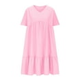 thumbnail image 7 of Women Plus Size Tiered Dresses Summer Short Sleeve Ruffle Dress Casual Babydoll V Neck Ladies Dresses Light Pink, 4XL, 7 of 7