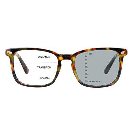 LAMBBAA Vintage Square Progressive Multifocal Presbyopic Glasses, Photochromic Gray Sunglasses for Men Women Readers (+0.00/+2.25 Magnification)…