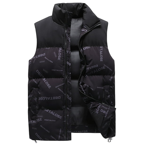 Chaqueta de punto sin mangas con cuello levantado estampado para hombre a la moda abrigo acolchado Pompotops oipoqjl38436 Walmart en linea