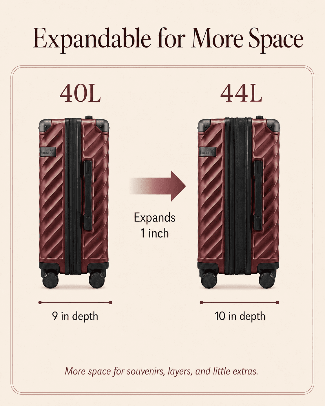 20" Carry-on Polycarbonate Expandable Hardshell Luggage,Cherry