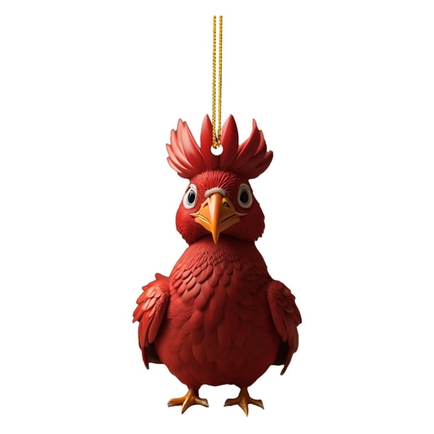 Colgante de pollo de dibujos animados, adorno decorativo para coche, llavero de pollo acrílico Rojo