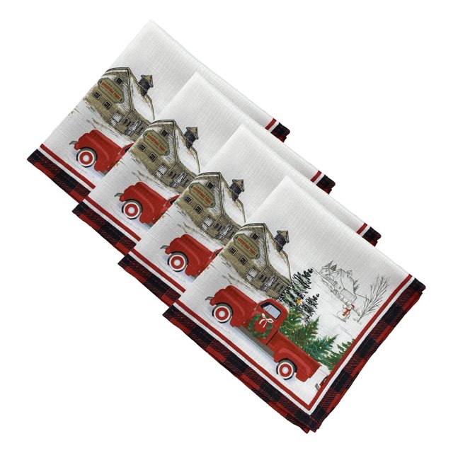 Elrene Home Fashions Servilletas de tela vintage con diseño de árbol de Navidad, juego de 4, 17 pulgadas x 17 pulgadas, multicolor