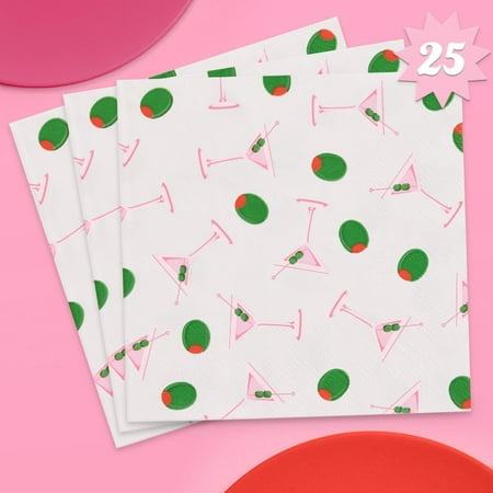 xo, Fetti Martini and Olive Napkins - 3-ply, 25 pcs | Cocktail Bachelorette Decoration, Tini Bit Older Birthday Party Tablescape, Extra Dirty Dinner Setting, Casino Bach Decor