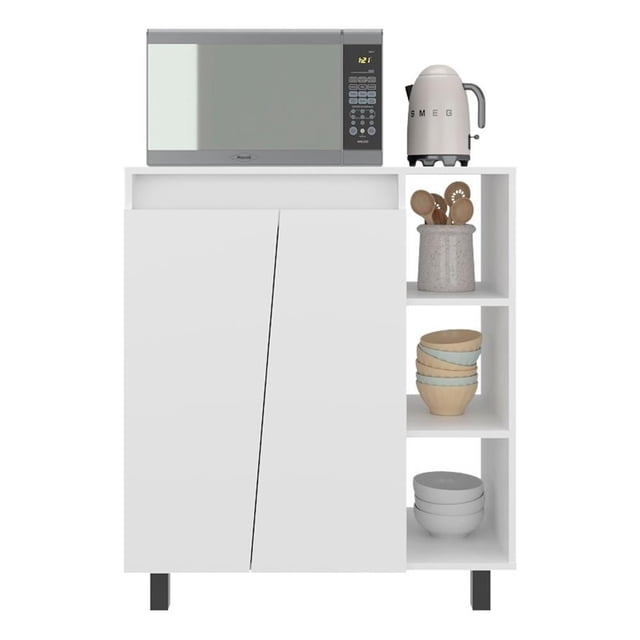 Cesna Buffet-Armoire pour Micro-Ondes avec Rangement Bois d'Ingénierie Blanc