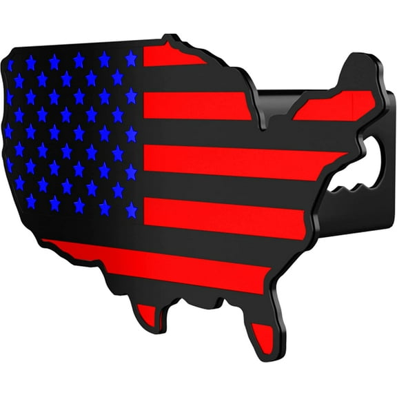 MULL USA Map Flag Metal Trailer Hitch Cover Heavy Duty for Trucks Cars SUV (Fits 2" Receiver, Black Red Blue Map Flag)