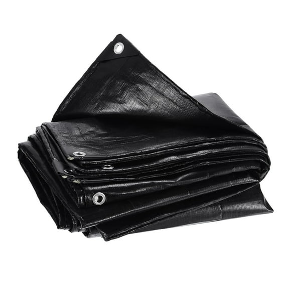 Unique Bargains 13x10ft Heavy Type Waterproof PE Outdoor Tarp Cover Tarpaulin for Roof Cargo, Black