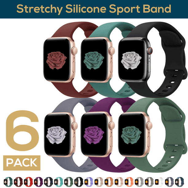 ComfiTime Correa para Apple Watch, Paq. de 6, Correas Elásticas Deportivas para iWatch de 38/40/41/42/44/45 mm para Mujeres y Hombres, Silicona, para iPhone Watch Series 9-1 SE