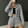 thumbnail image 4 of Usmixi 2 Piece Outfits for Women Front Zip Hooded Coat 2 Piece Sets Casual Solid Drawstring Elastic Waist Shorts Outfits Sets Sports Running Lounge Sets Tracksuits Sets with Pocket Holiday, 4 of 7