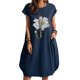 thumbnail image 4 of Vestido suelto de manga corta informal con estampado floral de algodón y lino de verano para mujer con bolsillo y cuello redondo Pompotops  ghjkhdj12082, 4 of 6