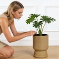 thumbnail image 4 of YANDE-14.4in Tall Planters – Self Watering Plant Pots with Drainage & Water Level Indicator, Outdoor Planters for Porch, Indoor Planters forLiving Room, Home Office, Patio (Gold), 4 of 5