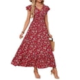 thumbnail image 5 of Delconic Women’s Short Sleeve V Neck Floral Print Maxi Dress Lightweight Flowy Casual Summer Long Dress for Daily Wear Red S, 5 of 7