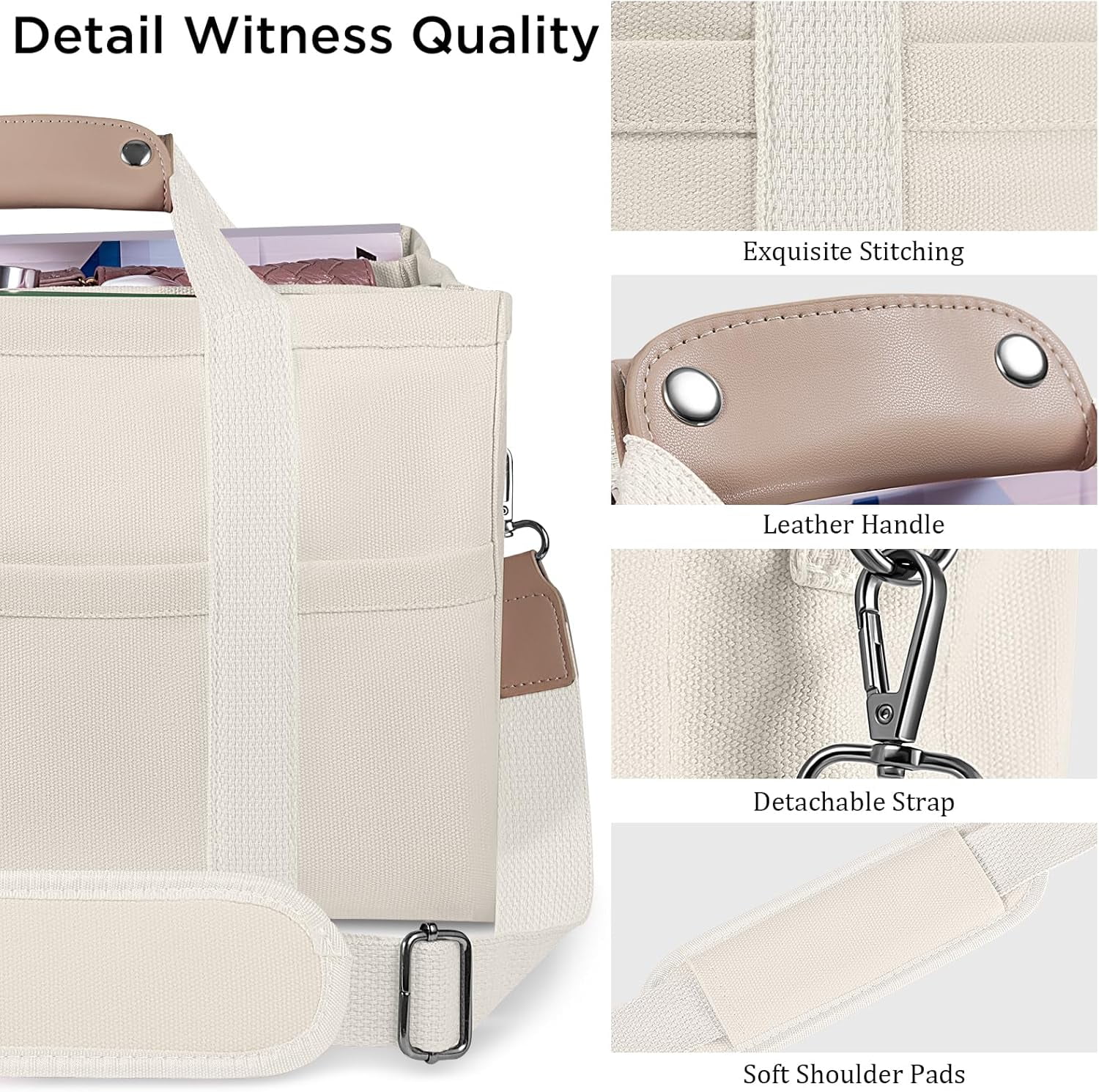Kwuty Canvas Tote Bag with Multi Pockets Crossbody Tote Bag for Women Bible Handbag Everything Tote Bags with Compartments