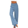 thumbnail image 1 of Pantalones palazzo de lino de cintura alta y pierna ancha para mujer, con cordón y bolsillos, 1 of 6