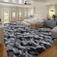thumbnail image 4 of Janvonne 8x10 Fluffy Area Rug for Bedroom Living Room, Soft Fuzzy High Pile Shaggy Carpets for Nursery Kids Room Dorm, Home Decor, Tie-dye Stripes in Black and Grey, 4 of 8