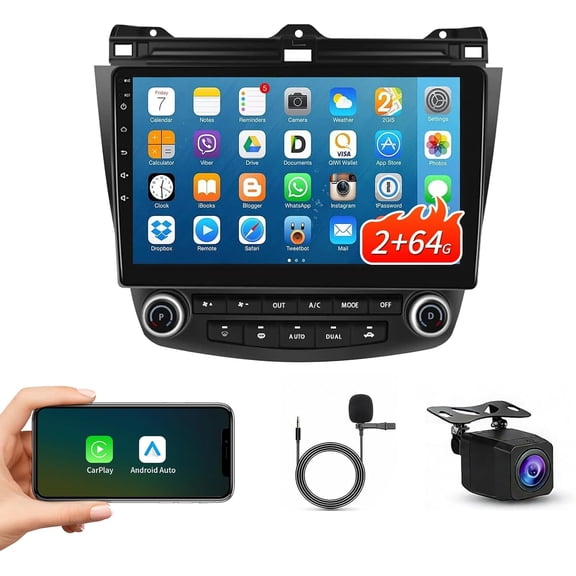 Car Stereo for Honda Accord 2003-2007 7th, Android 14 Head Unit 2G 64G 10.1'' Touchscreen, Wireless CarPlay & Android Auto, GPS Navigation, Bluetooth, WiFi, 1080P Backup Camera, Steering Wheel Contro