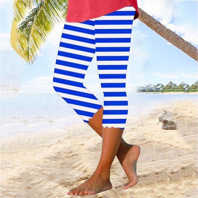 LSLJS Pantalons de Yoga Ajustés à Rayures Taille Haute pour Femmes, Vêtements d'Été