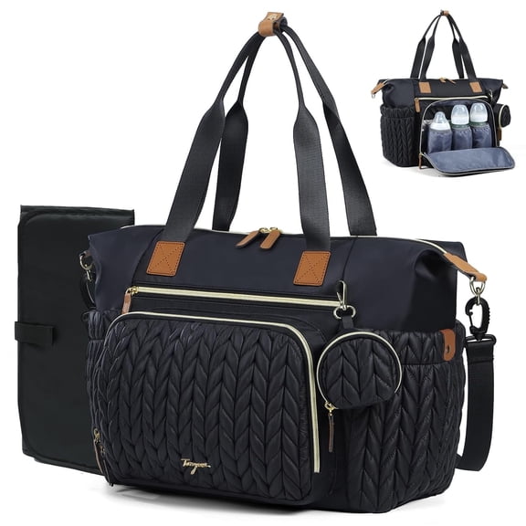 Lekebobor Diaper Bag Tote, Hospital Bag for Labor Delivery Baby Bag for Mom with Pacifier Case & Changing Pad, Travel Diaper Bag, Black