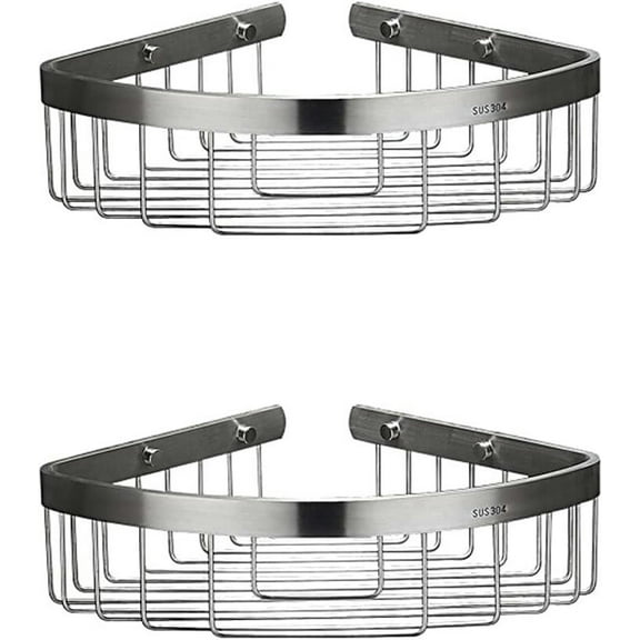Corner Shower Caddy Corner Bath Shelf 2 Tier Shower Caddy Rust Free Bathroom Mesh Baskets Floating Corner Shelves Shampoo Holder Bath Tidy Organiser Storage Rack Unit Wall Mounted Brushed Steel
