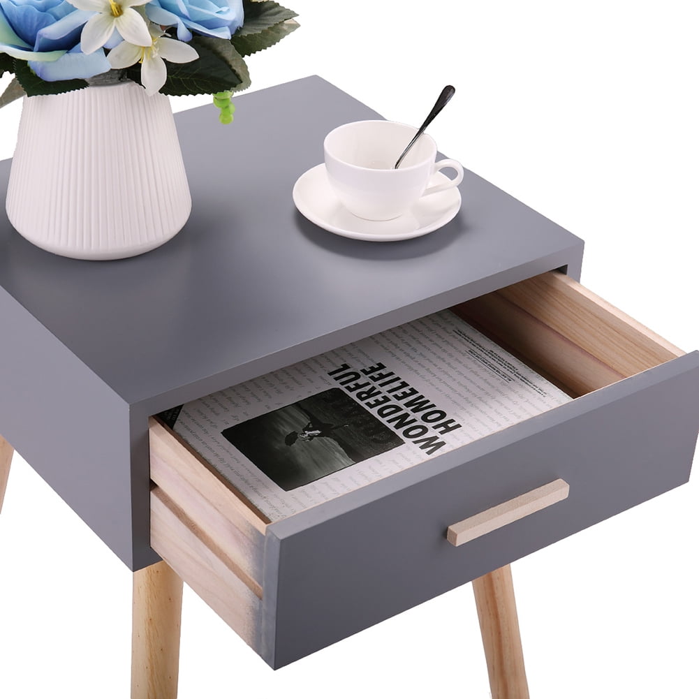 Kepooman Set of 2 Nightstands for Bedroom with 1 Drawer Storage Drawer, Fashion Bedside Cupboard for Nursery, Bedside Furniture for Living Room, Grey Kepooman Set of 2 Nightstands for Bedroom with 1 Drawer Storage Drawer, Fashion Bedside Cupboard for Nursery, Bedside Furniture for Living Room, Grey