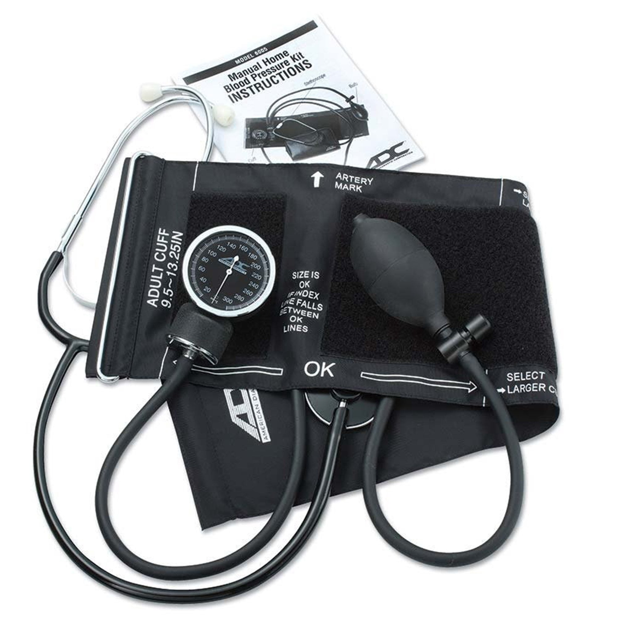 ADC Adult Black Pocket Aneroid Reusable Aneroid / Stethoscope Set 1-Tube 6005 1 Each