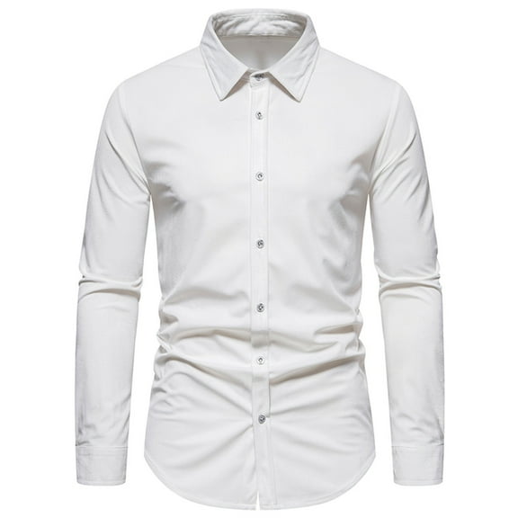 Men's Solid Color Button Blouse Lapel Long Sleeve Shirts Classic-Fit Bottom Tops