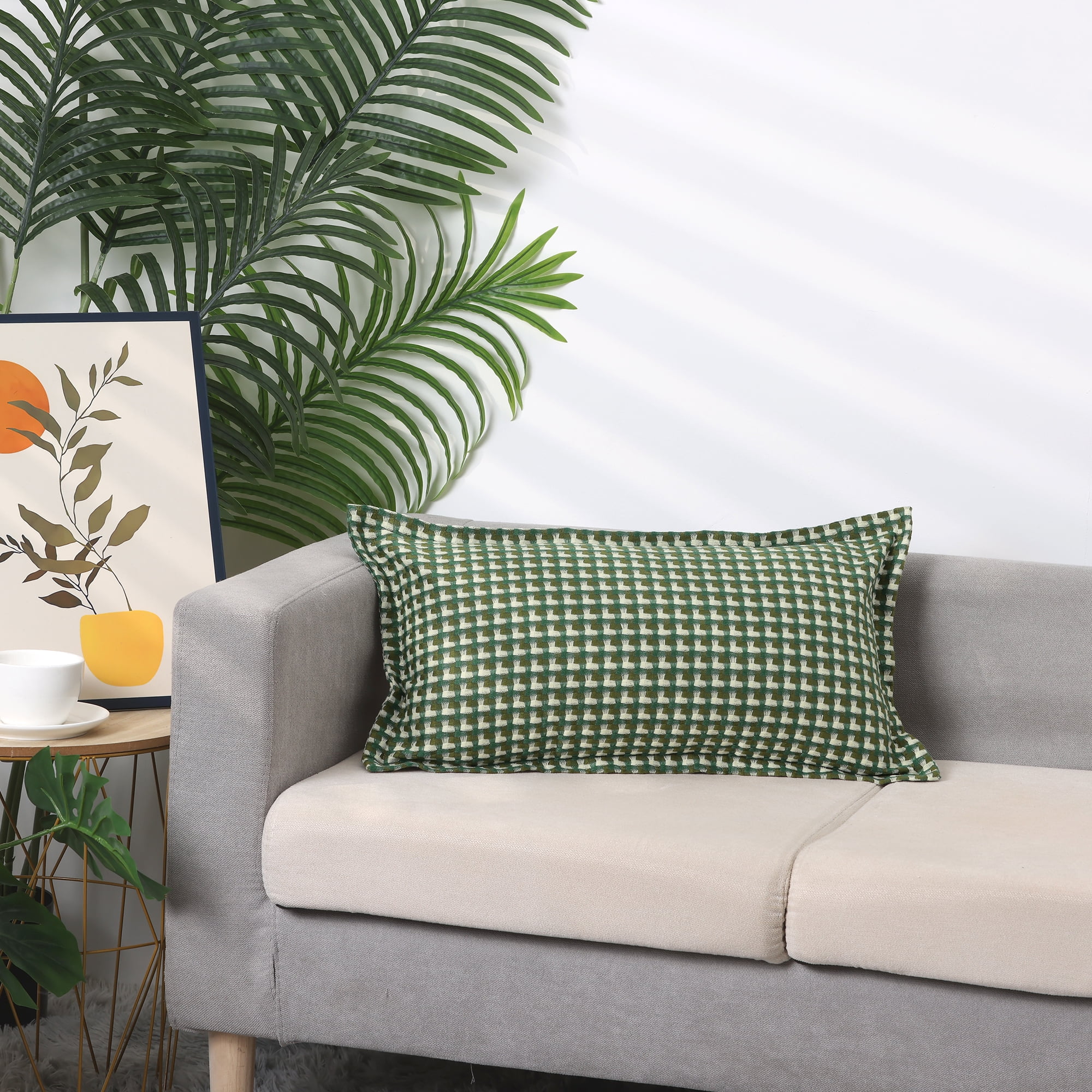 Unique Bargains Plaid Throw Pillow Covers Decorative Pillow Cases Square Cushion Covers Green Grid 12" x 20"