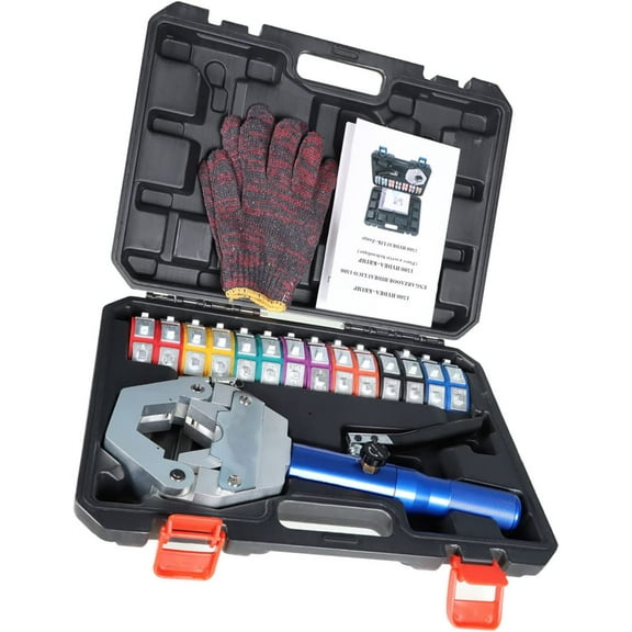 findmall Hydraulic A/C Hose Crimper Hydra-Krimp Crimping Tool Handheld Hydraulic Clamp A/C Set with 7 Pairs of Dies for Barbed and Beaded Hose Fittings IG-71500
