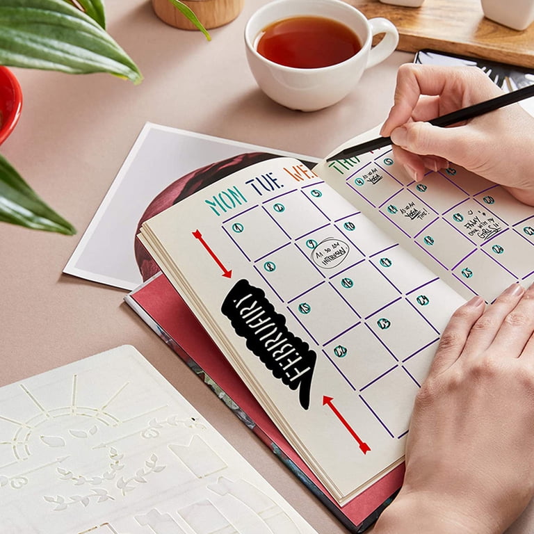 Stencil Stop Journal & Planner Stencils Set - Reusable Mylar Stencils For Bullet Journals, A5 Notebooks, 4.25x7 Inches