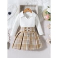 thumbnail image 2 of Bagilaanoe 2Pcs Little Girls Fall Clothing Sets Skirt Set Long Sleeve Tops + Plaid Skirts 18M 24M 3T 4T 5T 6T Kids Casual Outfits, 2 of 9