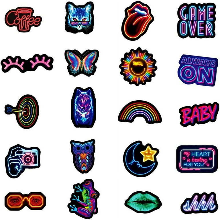 100Pcs Neon Stickers Decal, Waterproof Vinyl Stickers Pack for