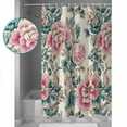 thumbnail image 3 of Shower Curtains Sets for Bathroom Decor Watercolor Pink Flower Green Leaf on VintageWaterproof Bathroom Curtain with Hooks,Summer Plantfor Bathroom Decor,36x72IN, 3 of 7