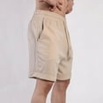 thumbnail image 6 of CaComMARK PI Cotton Linen Shorts for Men Casual Beach Shorts Fashion Solid Color Elastic Rope Waist Casual Fitness Sports Shorts Beige 4(S), 6 of 6