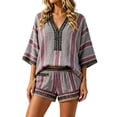 thumbnail image 3 of KKBOTIVE Short Sets for Women 2 Piece V Neck Summer Vacation Outfits for Women Boho Beach Matching Sets Casual Resort Wear Outfits 2026 Dark Purple S, 3 of 5