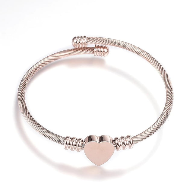 316 Surgical Stainless Steel Torque Bangles Heart Rose Gold 2-1/4 inch(57mm)