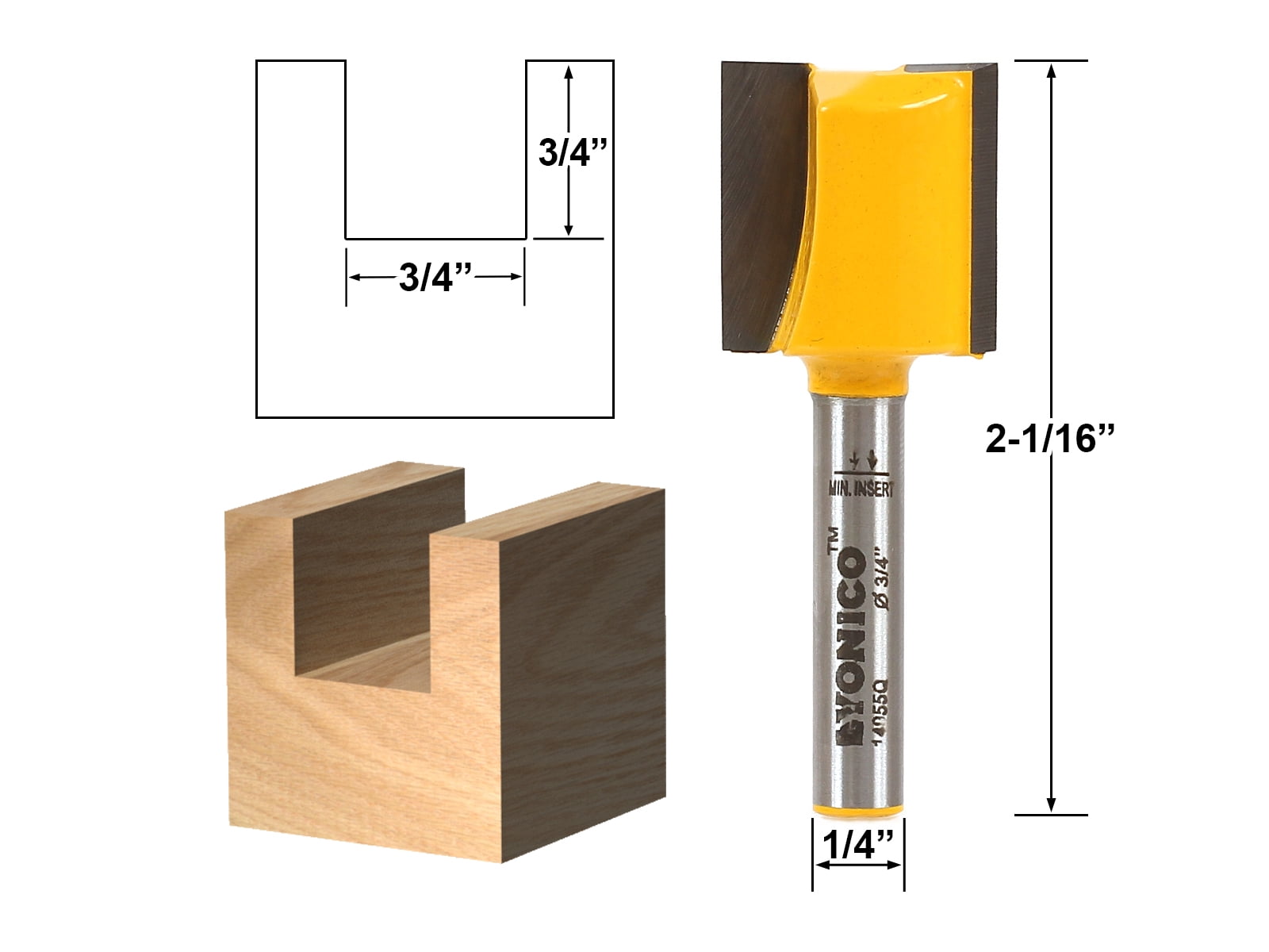 Straight/Dado Router Bit 3/4"W x 3/4"H 1/4" Shank Yonico 14955q