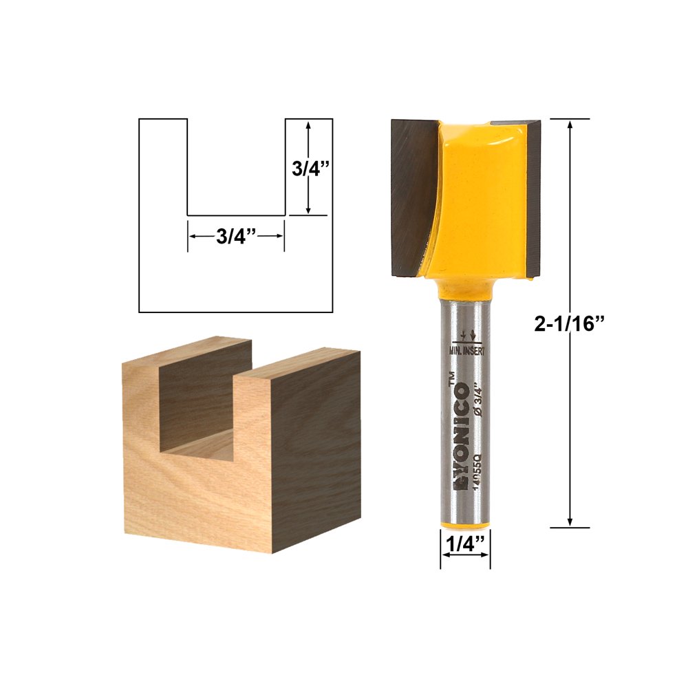 Straight/Dado Router Bit 3/4"W x 3/4"H 1/4" Shank Yonico 14955q
