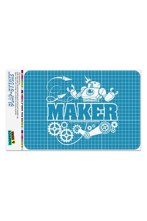 Maker Blueprint Design with Robot and Gears Home Business Office Sign