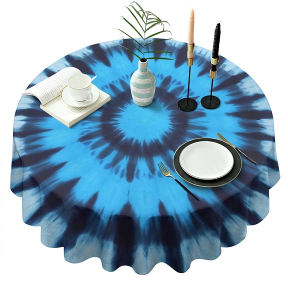 Blue Tie Dye Spiral Pattern Round Tablecloth 60"x60",Wrinkle Wipeable Table Cloth for Kitchen Dining Room Picnic Patio Party