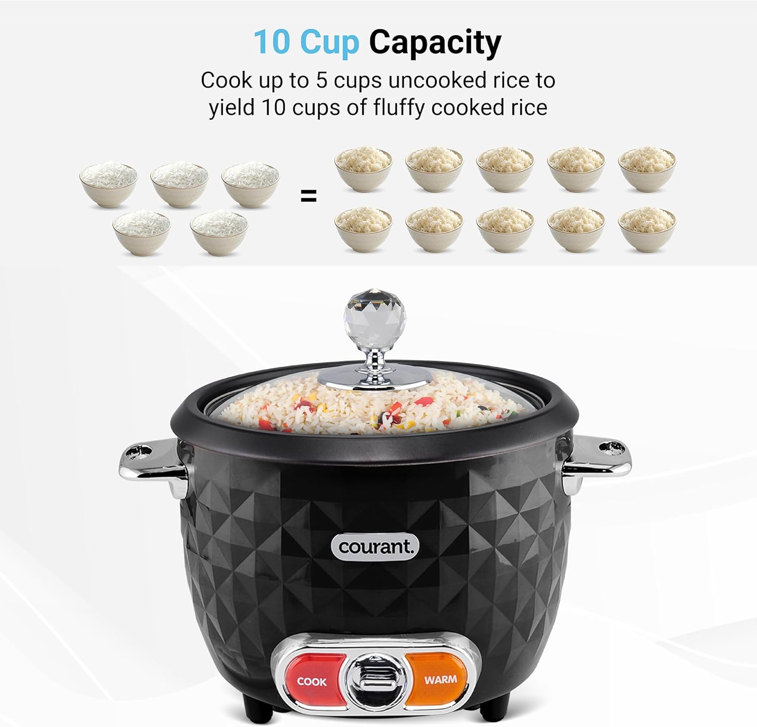 10-Cup Rice Cooker and Steamer with One-Touch Operation, Automatic  Warm Function,  Accents, Black