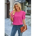 thumbnail image 3 of Wiholl Short Puff Sleeve Sweaters for Women Knit Tops 2026 Trendy Crewneck Striped T Shirts Casual Summer Blouses Pink Tshirts for Women, 3 of 8