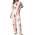 thumbnail image 1 of Conjuntos de pijama para mujeres INSPIRE CHIC, camisa de botones con pantalones largos, 2 piezas, ropa de noche, pijamas, color rosa y verde, 1 of 5